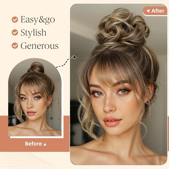 2PCS Synthetic Messy Bun Hair Pieces Wavy Curly Updo Extensions for Women main image 3